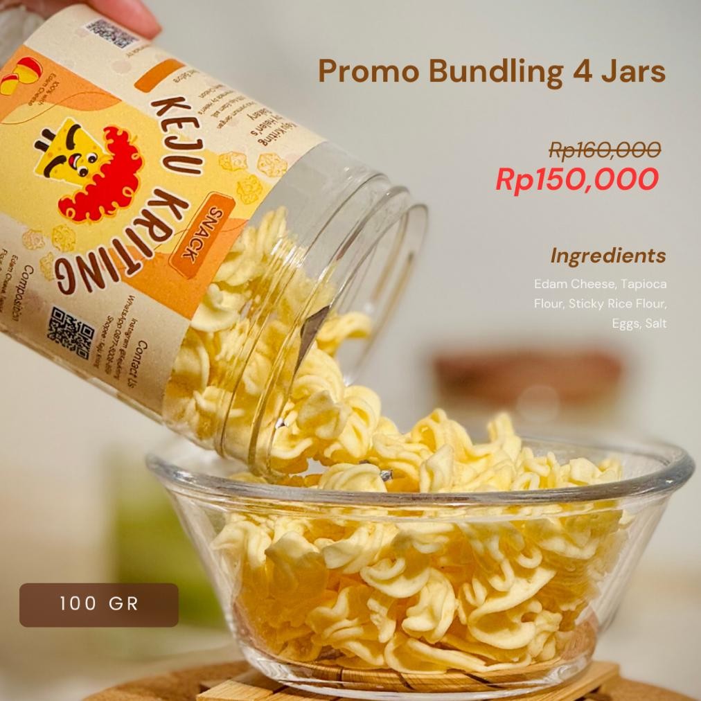 

PROMO BUNDLING 4 Jars Keju Kriting x Isi 100 gr Toples 800 ml
