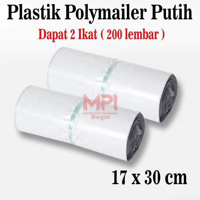 

2 Ikat [ 200 Lembar ] Plastik Polymailer Putih 17 X 30 Cm - Packaging Kantong Amplop - Master Pack