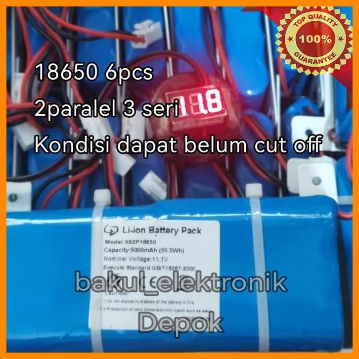[bak] baterai 18650 12v 11.1 v 3s 2p 5000mah original kondisi bagus