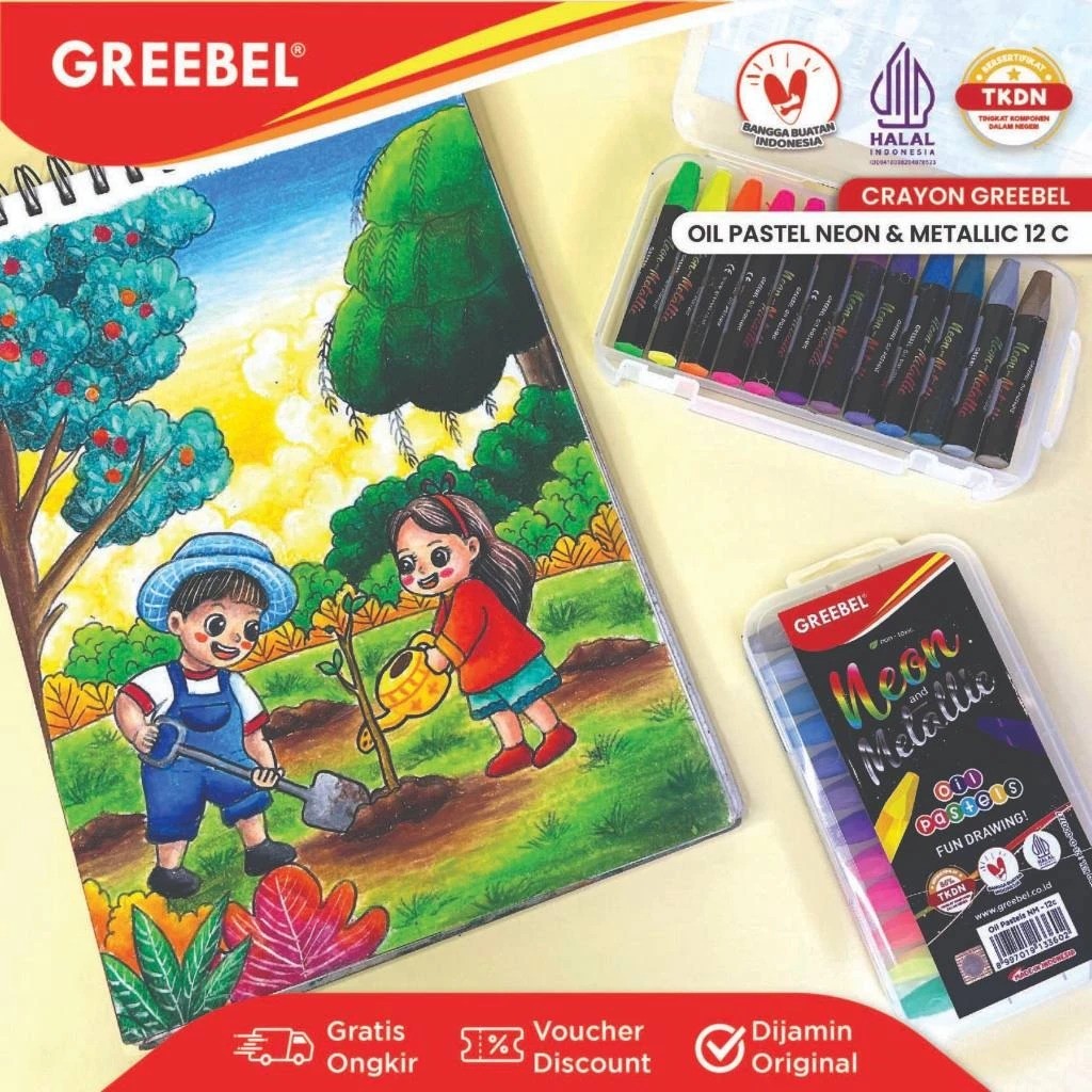 

Crayon Greebel 12 Warna Neon Metalic / Krayon Oil Pastel / (12C Neon Metalic )