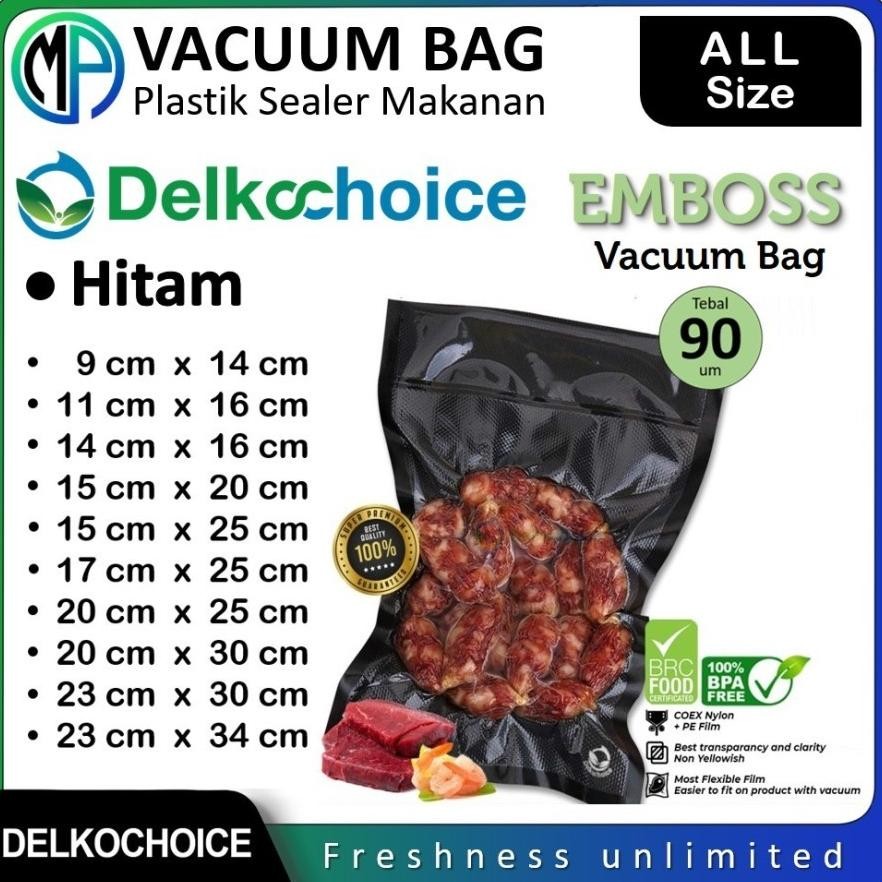 Bisa COD Plastik Vakum Vacuum Vacum Bag Sealer Emboss Hitam Delkochoice Satuan ||