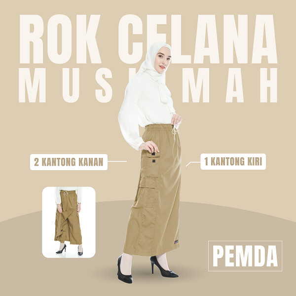 Rok Celana Muslimah Bahan Drill Warna Coklat Susu PNS ASN Rocela Casual Outdoor Hiking