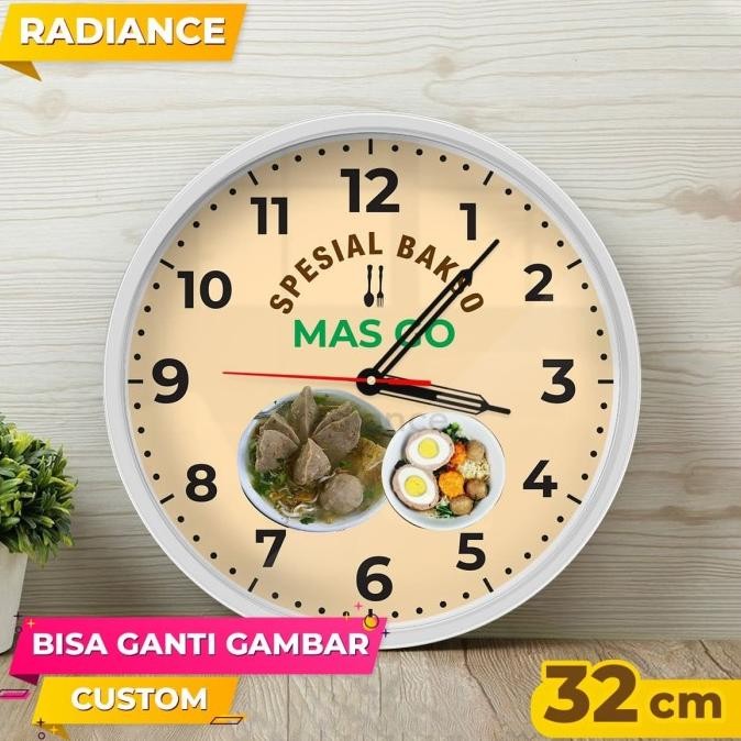 

New Jam Dinding Resto Warung Bakso Custom Ganti Gambar 32Cm Ada Kaca Keren