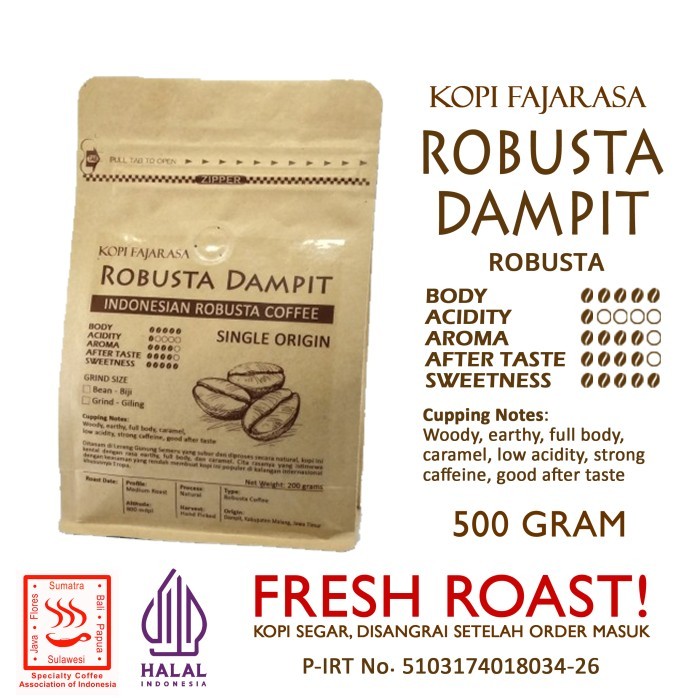 

Kopi Fajarasa Robusta Dampit Biji Kopi Robusta 500 Gram
