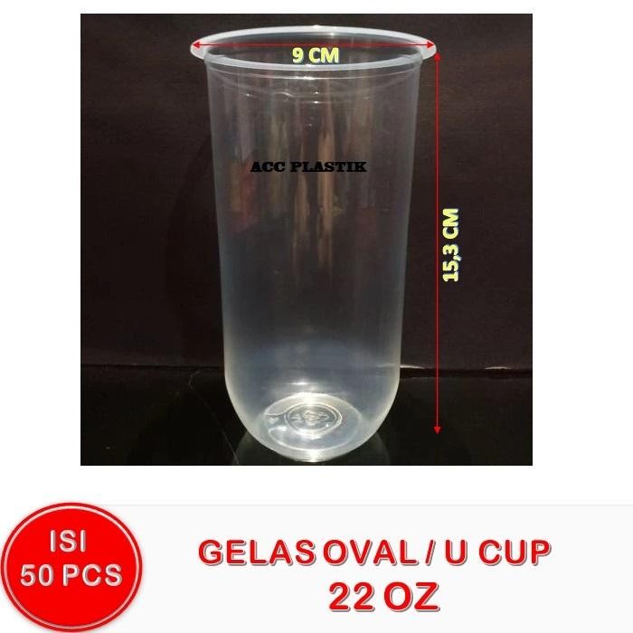 Isi 50 Pcs Gelas Oval 22Oz Gelas Oval Plastik 22Oz U Cup 22 Oz