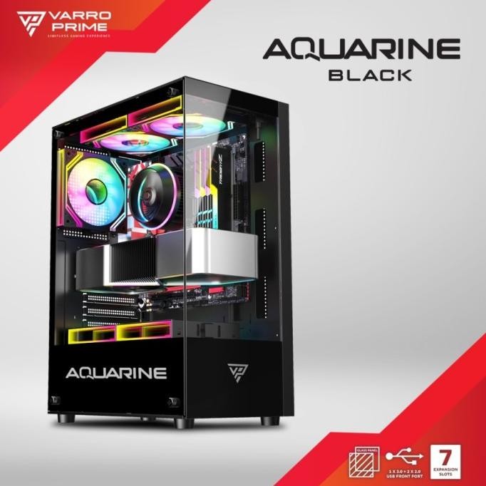 Varro Prime Aquarine Black Casing PC/Komputer ATX