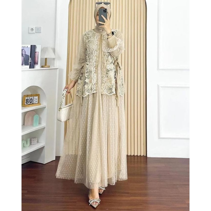 Gamis Wanita Velvet Tile Brokat Azurra Dress Kondangan Model Terbaru Promo