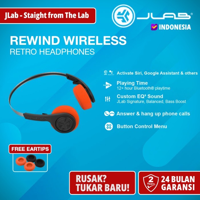 Jlab Rewind Wireless Retro Headset Headphone Earphone Mic Bluetooth