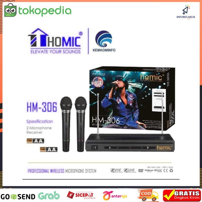 Microphone Double Wireless Homic HM-306 Mikrofon VHF Series Original
