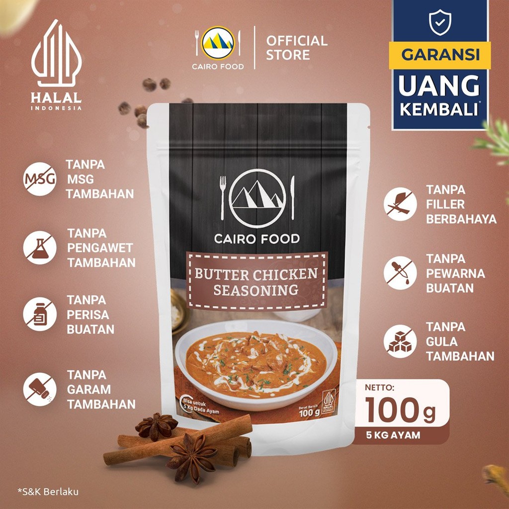 

Bumbu Butter Chicken Sehat – Tanpa MSG, 100% Rempah Murni | Cairo Food - 100 gram