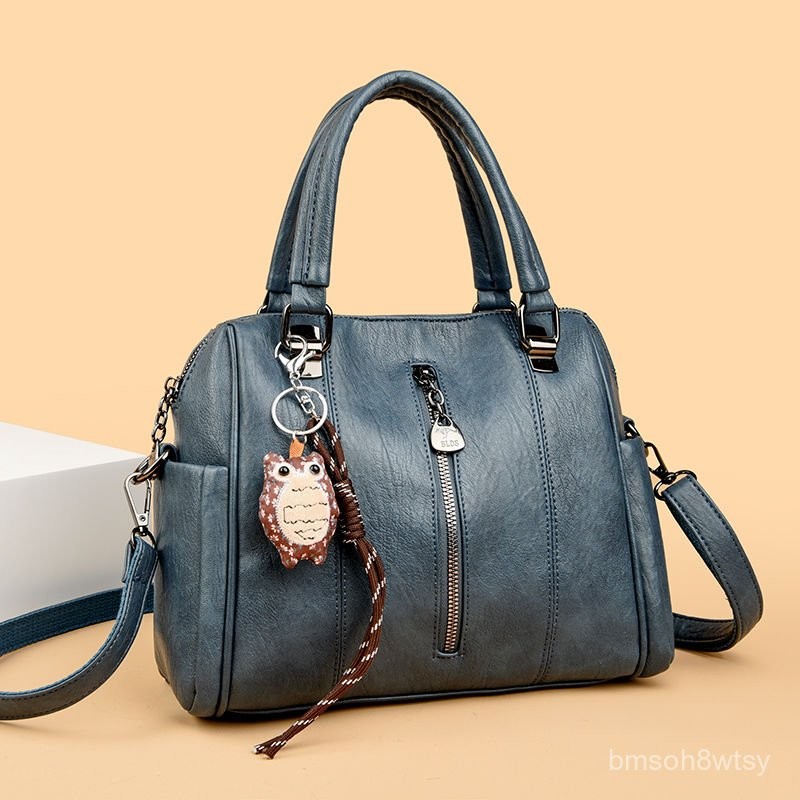 Tas Tangan Boston Kulit Asli  Fashion Baru Serbaguna Kapasitas Besar Tas Selempang Kulit Sapi