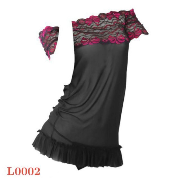 L0002 Baju Tidur Haram Sexy Bodycon Sheath Dress Hitam Transparan Lengan Pendek