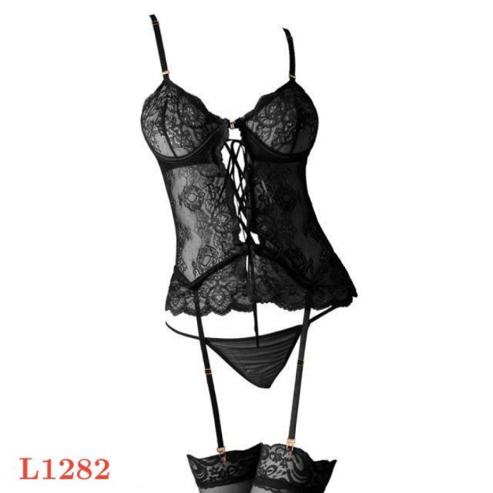 L1282 Baju Tidur Haram Sexy Bustier Korset Bra Kawat Garter Stocking