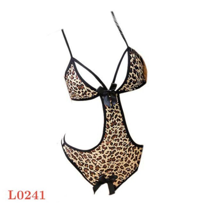 L0241 Baju Tidur Haram Sexy Teddy Bodysuit Leopard Macan Open Crotch