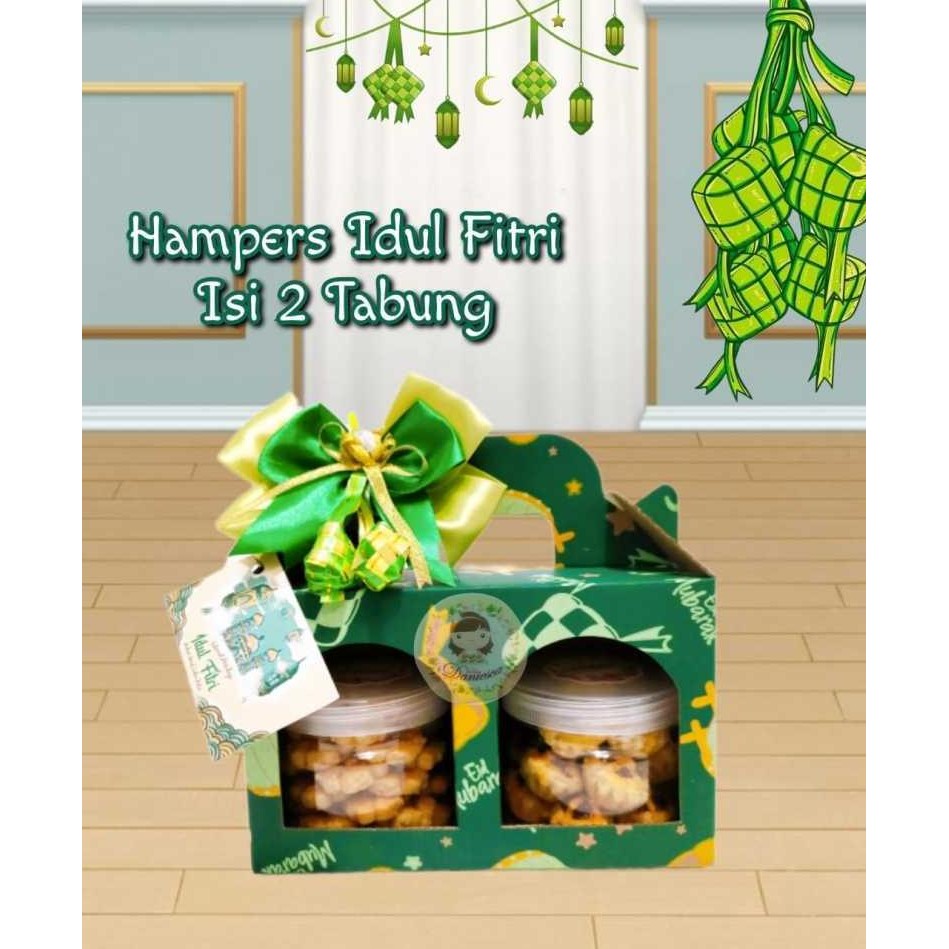 

Hampers Paket Kue Lebaran Isi 2 Tabung Kue Kering Nastar Keju , Sagu Keju, Semprit , Lidah Keju
