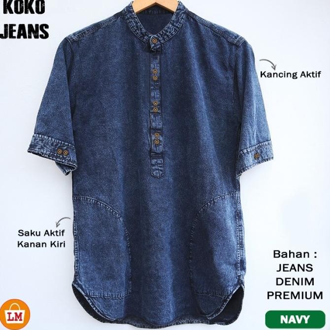 Baju Pria Muslim KOKO JEANS Lengan Pendek Bahan Denim M-XXL / 22083 SUM