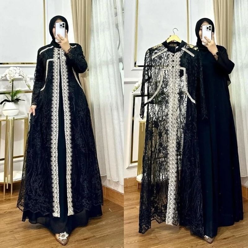 NEW GAMIS Dress Muslimah Brokat PREMIUM Wanita Mewah elegan kekinian Inner Outer Terbaru2025 Baju