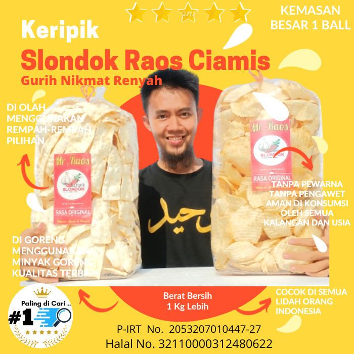 

BERKUALITAS Ball Besar 1kg Keripik Slondok Raos Ciamis Mr Raos Rasa Original