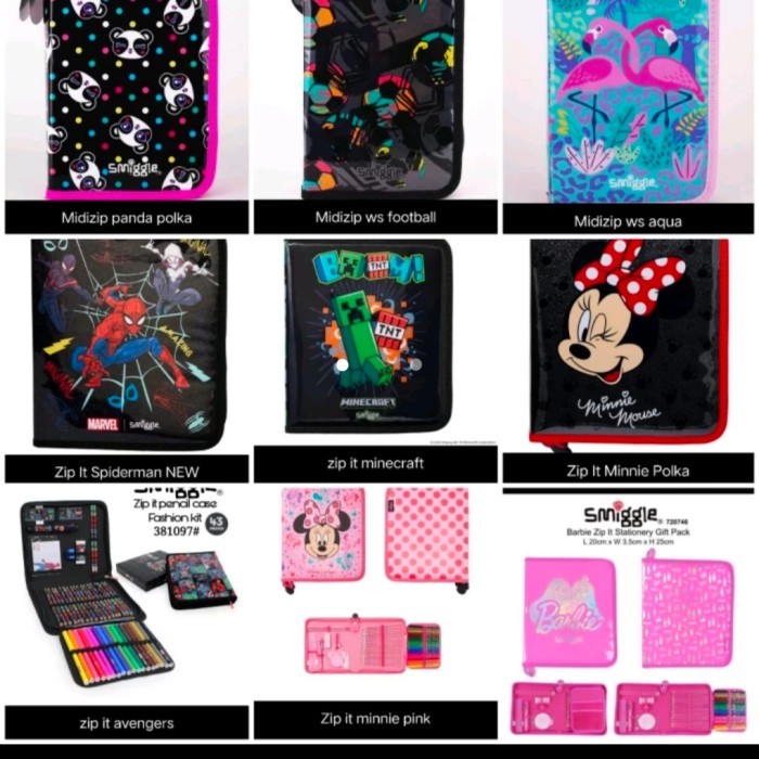 

Smiggle Zip It Midi Zip Stationery Minecraft, Spiderman, Minnie, koala