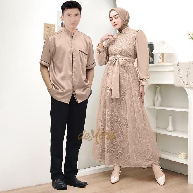 Parling Laris [Demore] - Davisha / Davina Setelan Baju Couple Sarimbit Lebaran | Gamis Brukat Kondan
