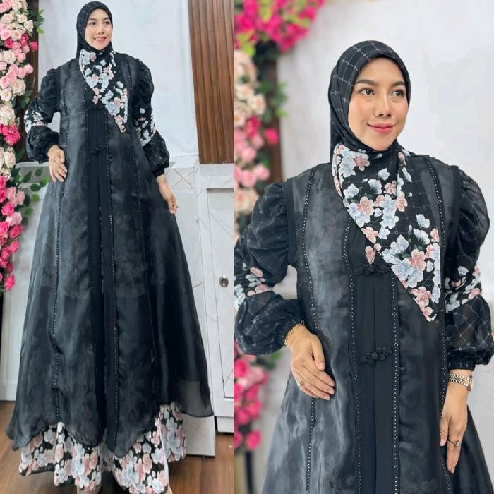 Zenina Series By Humaira Syari Gamis Ceruty Premium Set Jilbab Segi Empat