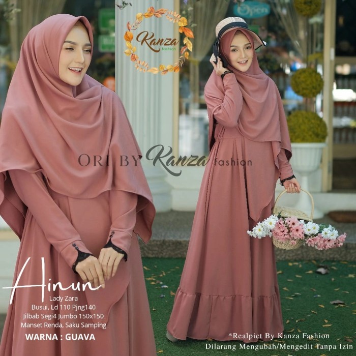 Gamis Ainun Syari Set Jilbab Busui Realpict Kanza Guava