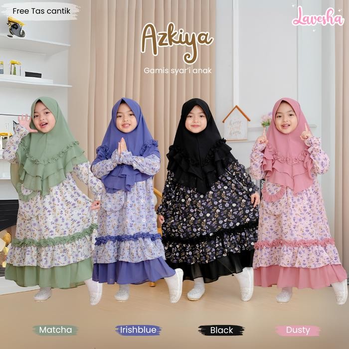 Lavesha Kids - Azkiya Gamis Syari Set (Free Tas Cantik) Gamis Anak Perempuan Crinkle Aleva Motif