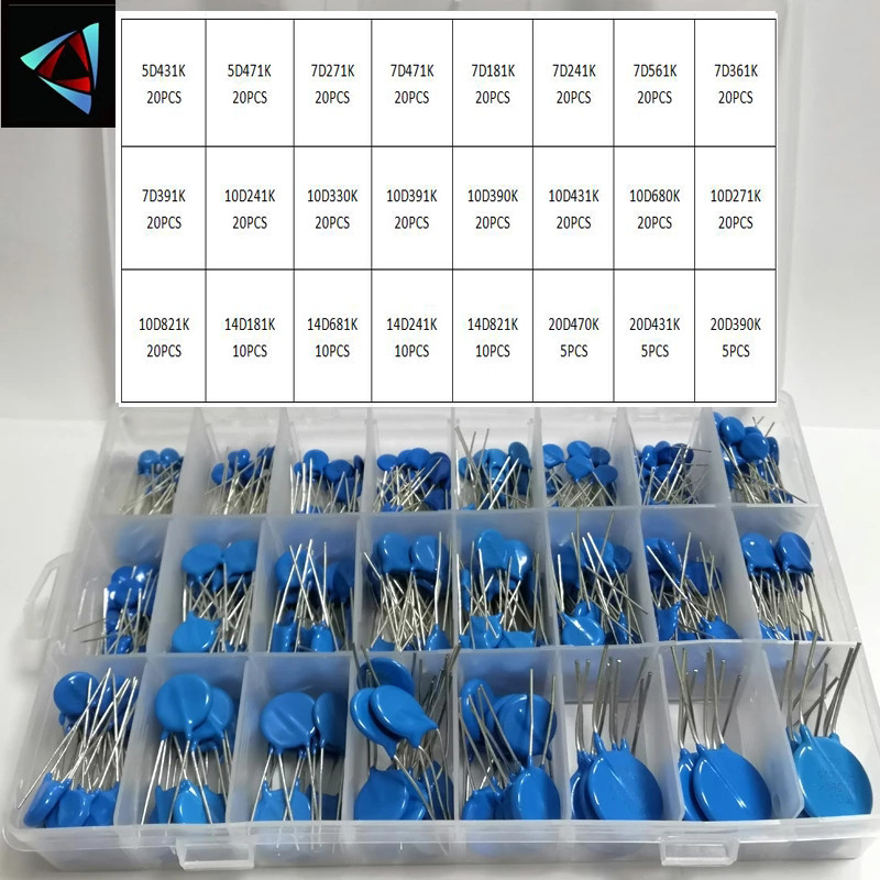 MEWO 395Pcs/Lot 24Values 5D431K~20D390K Commonly Resistors 10D Set Varistor Resistor Pack Assorted K