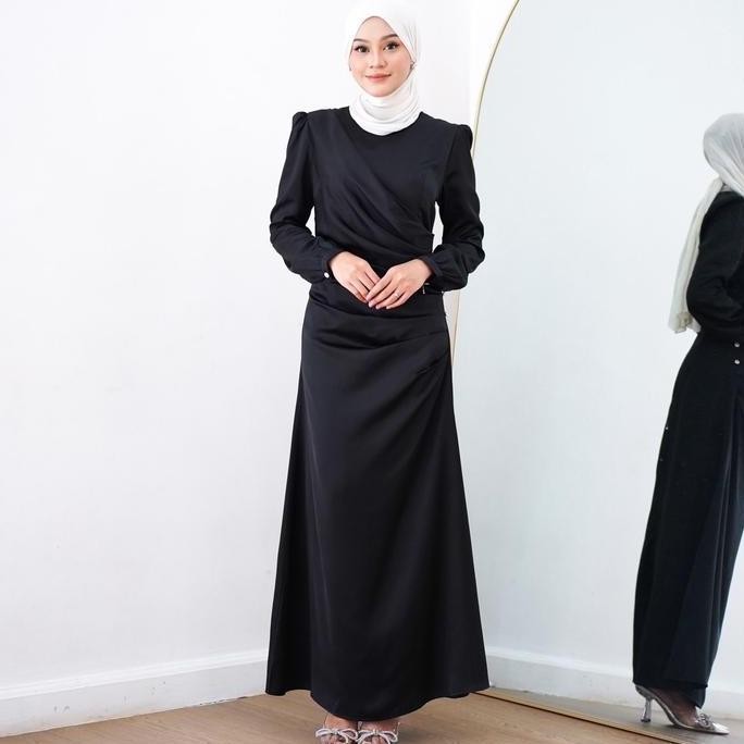 Mahaka Silk  Dress Premium -Dress burgundy  -Dress Lebaran Terbaru-Bodycon-Dress Mewah Kondangan Mus