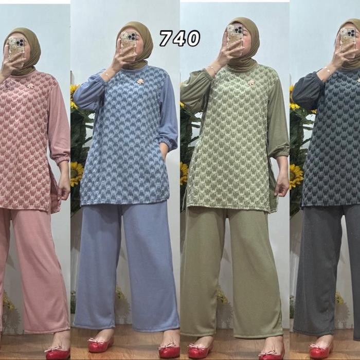 SETELAN CELANA WANITA BAHAN ASTER MIX RAJUT KODE 740