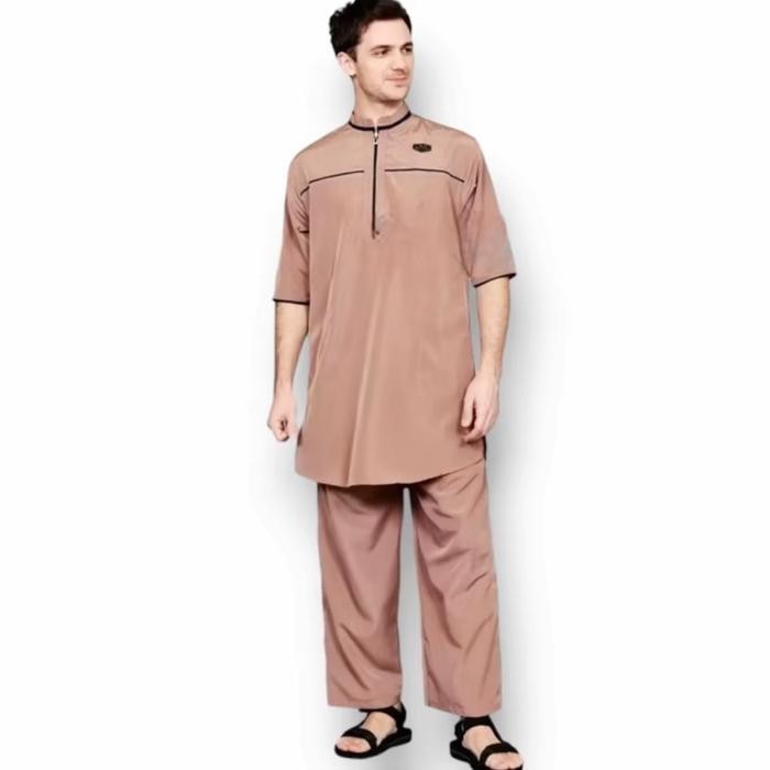 Baju Muslim Koko Kurta Pria Dewasa - Setelan Baju Koko Kurta Pria Lengan Pendek Jubah Tangan Panjang