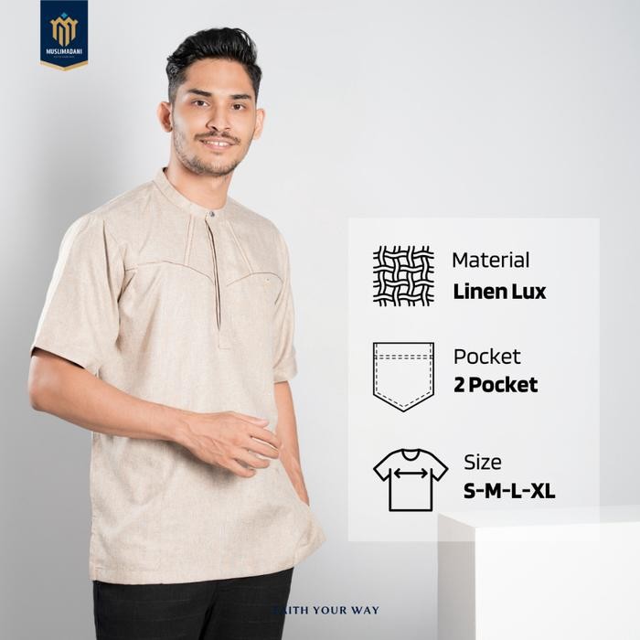 Muslimadani Baju Koko HISYAM Lengan Pendek Pakaian Muslim Pria Koko Casual