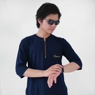 Kepswah - Gamis Zipper Adnan Navy - Baju Koko Muslim Pria Islami - Combed 24s - Unisex