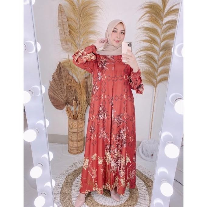 Baju Gamis Wanita Andin Maxi Dress Pesta Motif Bunga Fashion Muslim Terlaris