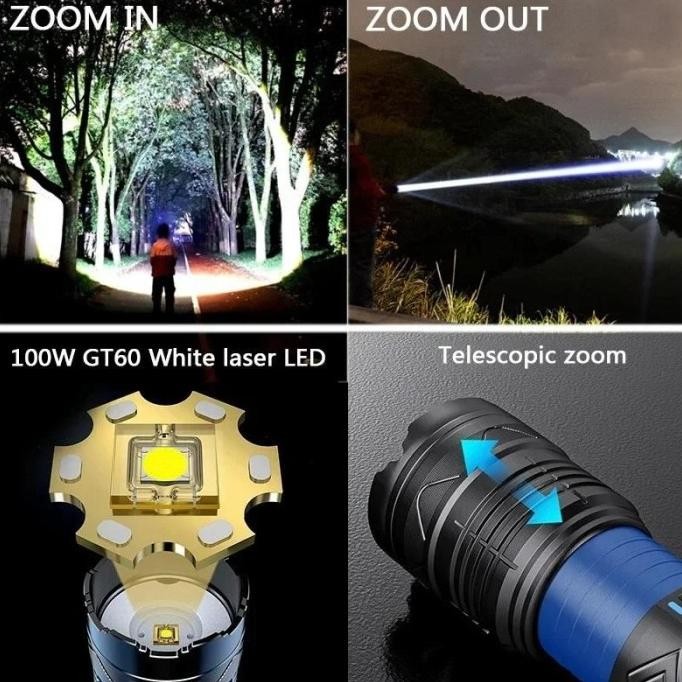 New Senter G-600 Super Terang Premium Led 10000Mah Type-C Zoom Waterproof Powerbank Tahan Banting Ou