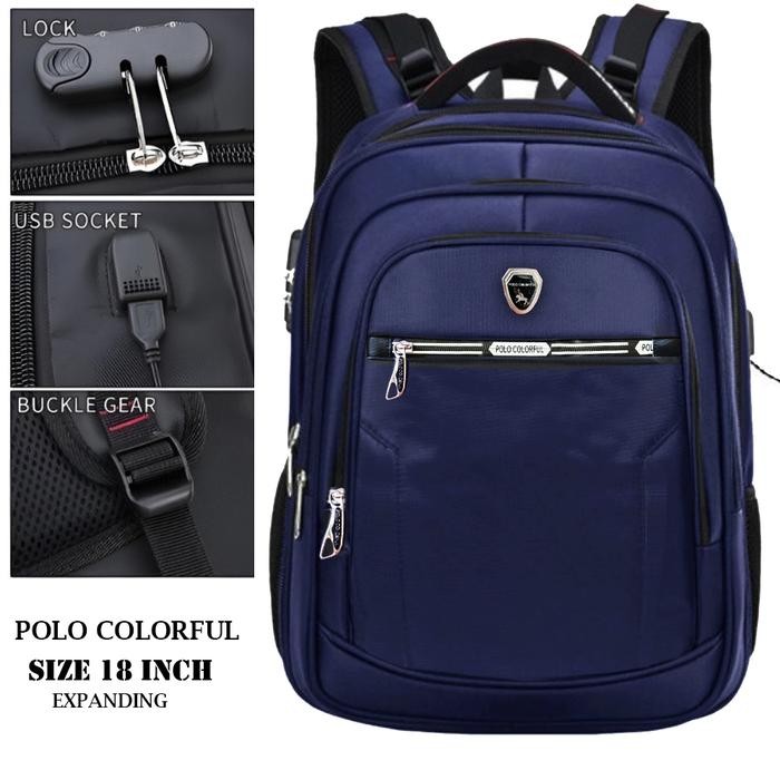 Ready Stock Backpack Polo Colorful 18 Inch Tas Ransel Pria Tas Ransel Laptop Tas Punggung Sekolah