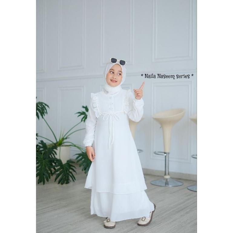 HK Radiafashion Gamis Anak Melayu Malaysia Bordir Hitam dan Putih Include pasmina TERLARIS