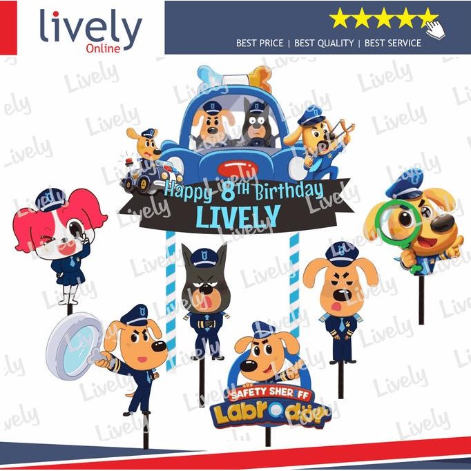 Trending Custom Nama Cake Topper Karakter Polisi Labrador Sheriff Hiasan Kue