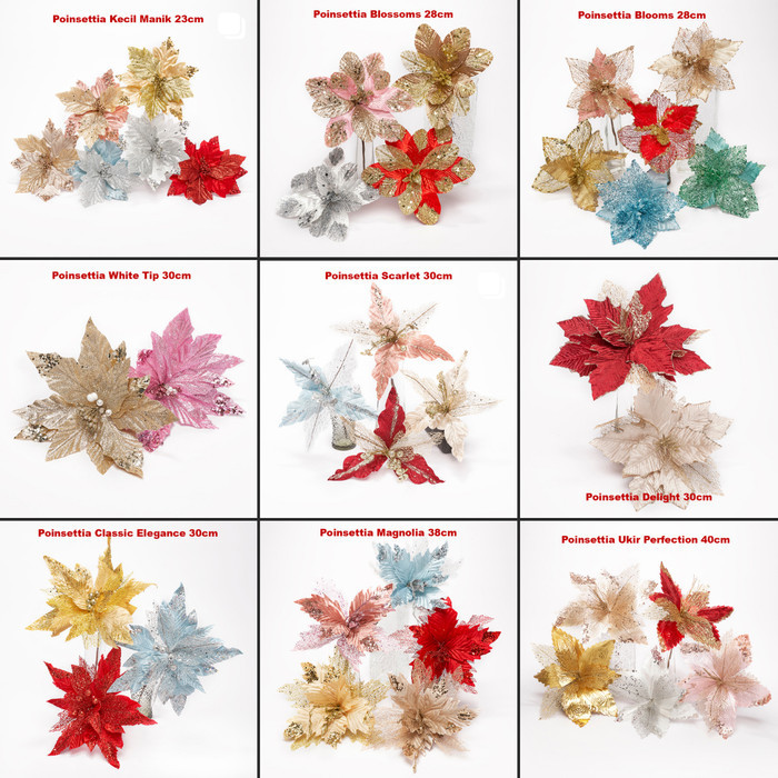 Hiasan Bunga Natal Poinsettia Bouquet Artificial Hiasan Dekorasi Natal