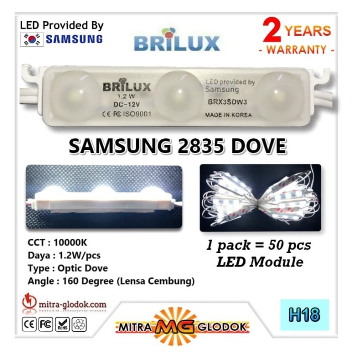 SAMSUNG BRILUX 2835 OPTIC DOVE LED MODULE 3 MATA KECIL PUTIH - H18