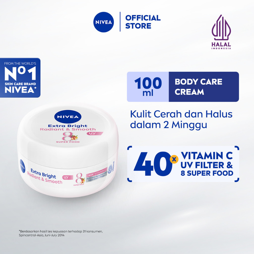 NIVEA Body Cream Extra Bright Radiant & Smooth UV Filter 100ml - Handbody lotion mencerahkan kulit k