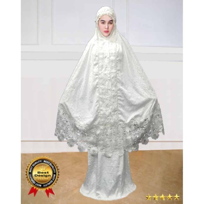 Mukena sutra paris prada putih renda matahari hantaran mewah murah