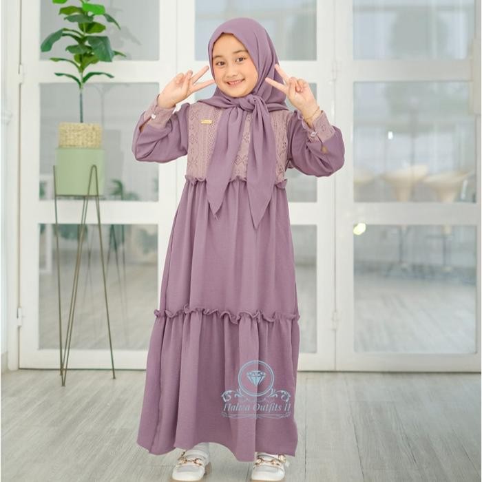 Aleta Dress Gamis Anak Crinkle Airflow Free Hijab Baju Muslim Pesta Model Terbaru Edisi Lebaran 2025