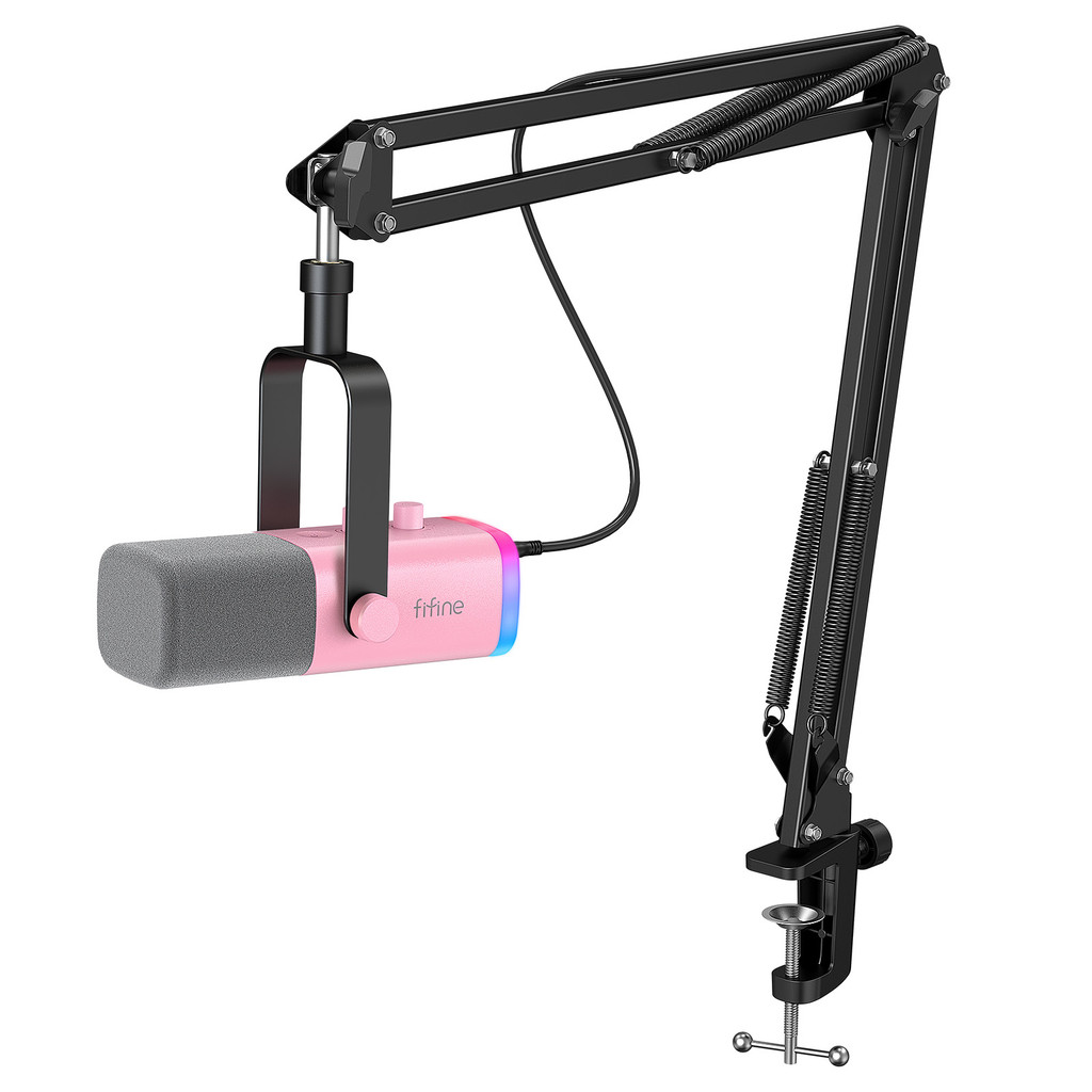 RIJO Gaming USB/XLR Dynamic Microphone Kit with Gain Knob/RGB/Monitor,Boom Arm Mic Set for PC PS5/4 