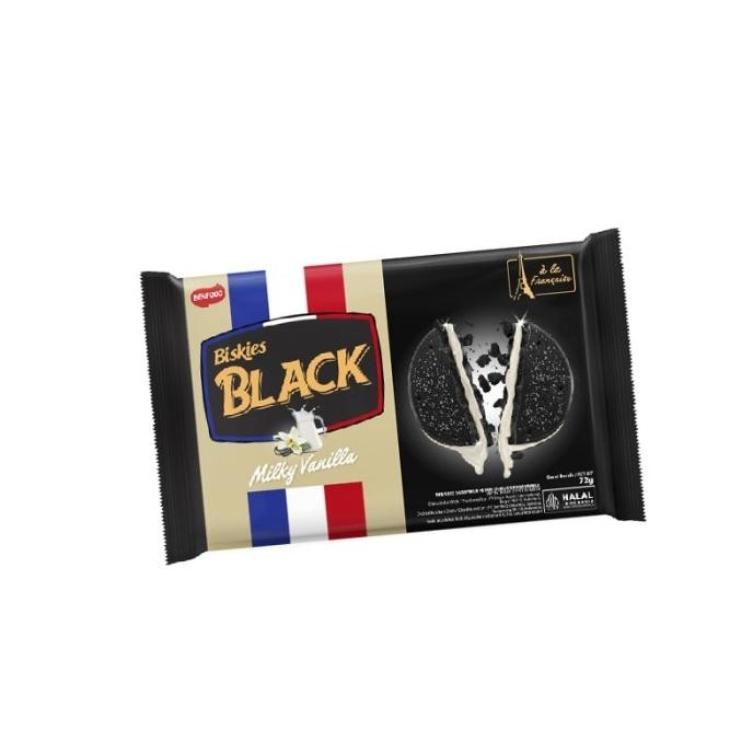 

New Stock !!! Biskuit Vanilla Biskies Black Sandwich Vanilla 72Gr - Karton
