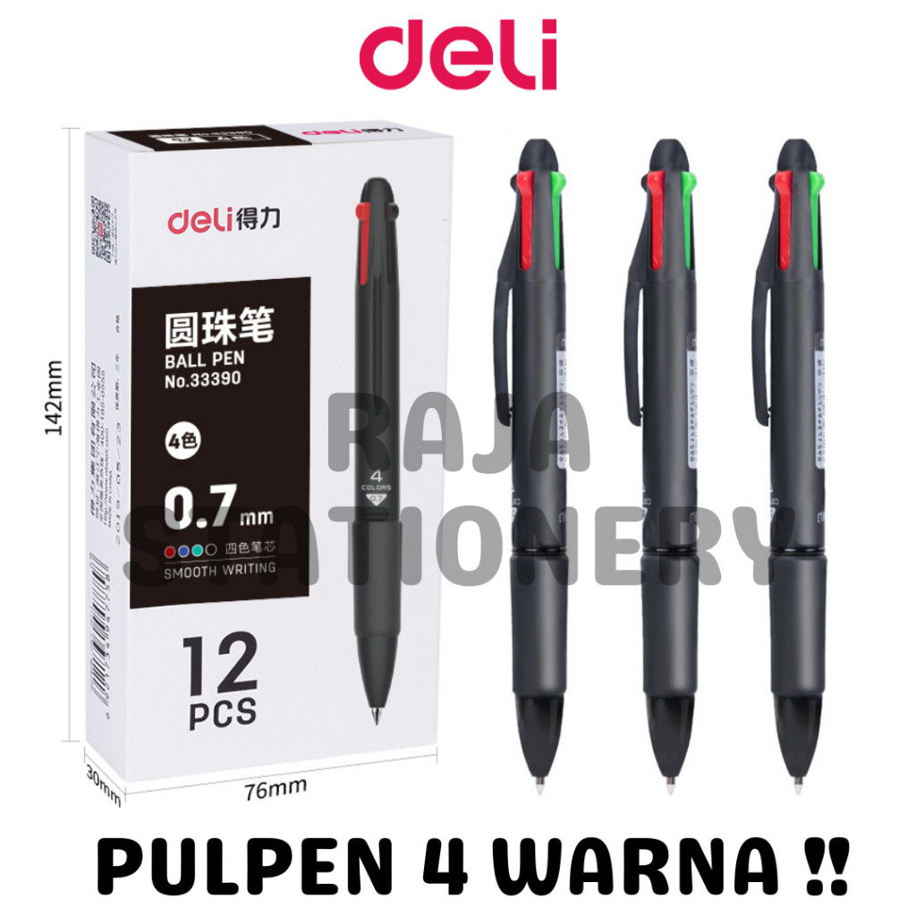 

Deli Ball Pen 4 Colours Black Blue Red Green 0.7mm / Bolpen Pulpen 4 Warna Warni Hitam Biru Merah Hijau Deli 33390 RAJA BIG BOX