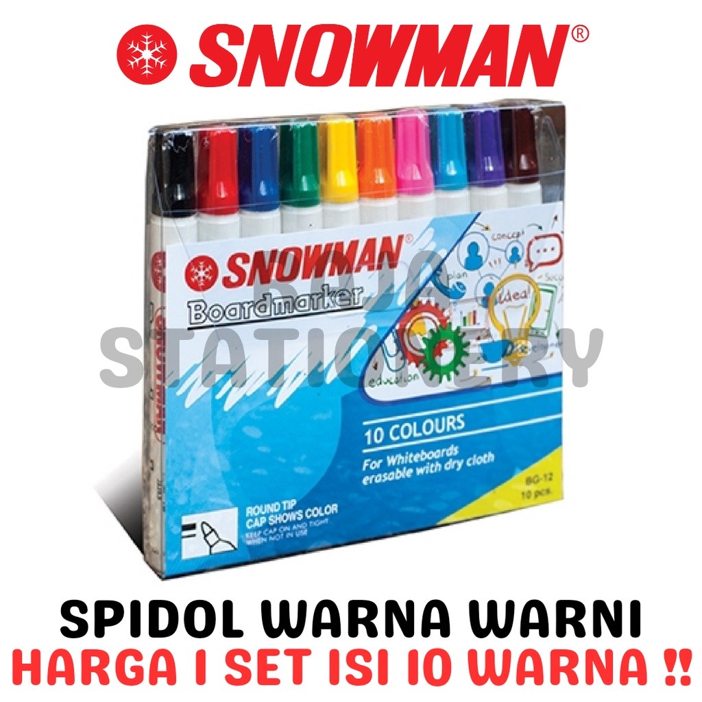 

Snowman Colour Whiteboard Marker 10 WARNA / Spidol Warna Snowman BG-12-10C RAJA BIG BOX
