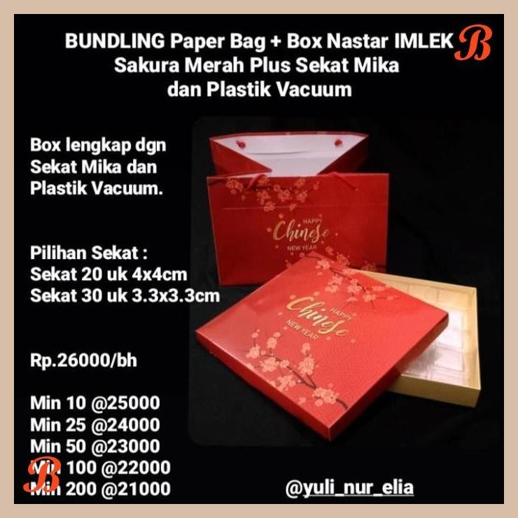 

| NS | BUNDLING PAPER BAG + BOX NASTAR IMLEK SAKURA MERAH PLUS SEKAT MIKA