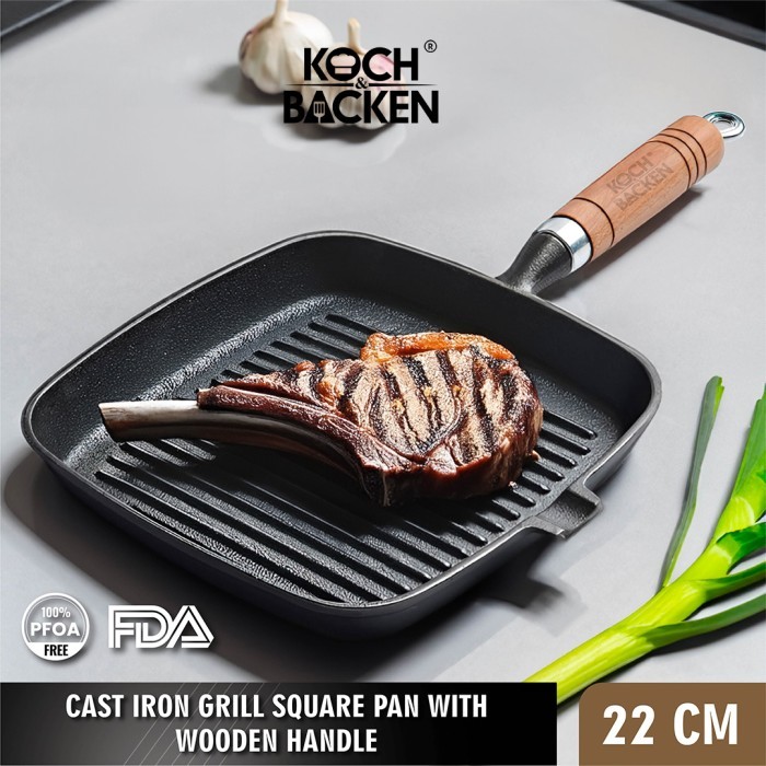 KOCH&BACKEN Cast Iron Grill Square Pan 22cm - Wajan Panggang