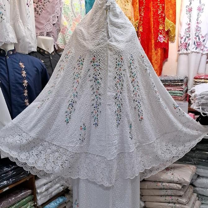 Terjangkau Setelan Mukena Renda Bahan Katun Paris Mix Sulam Tangan Sulam Timbul Motif Jurai